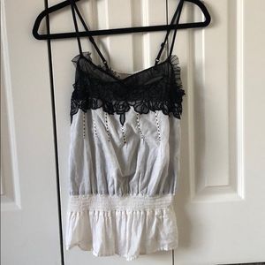 Anthropologie Black Lace & White Cotton Tank